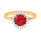 Rosec Jewels-Claw Set Created Ruby Cocktail Ring with Diamond Halo