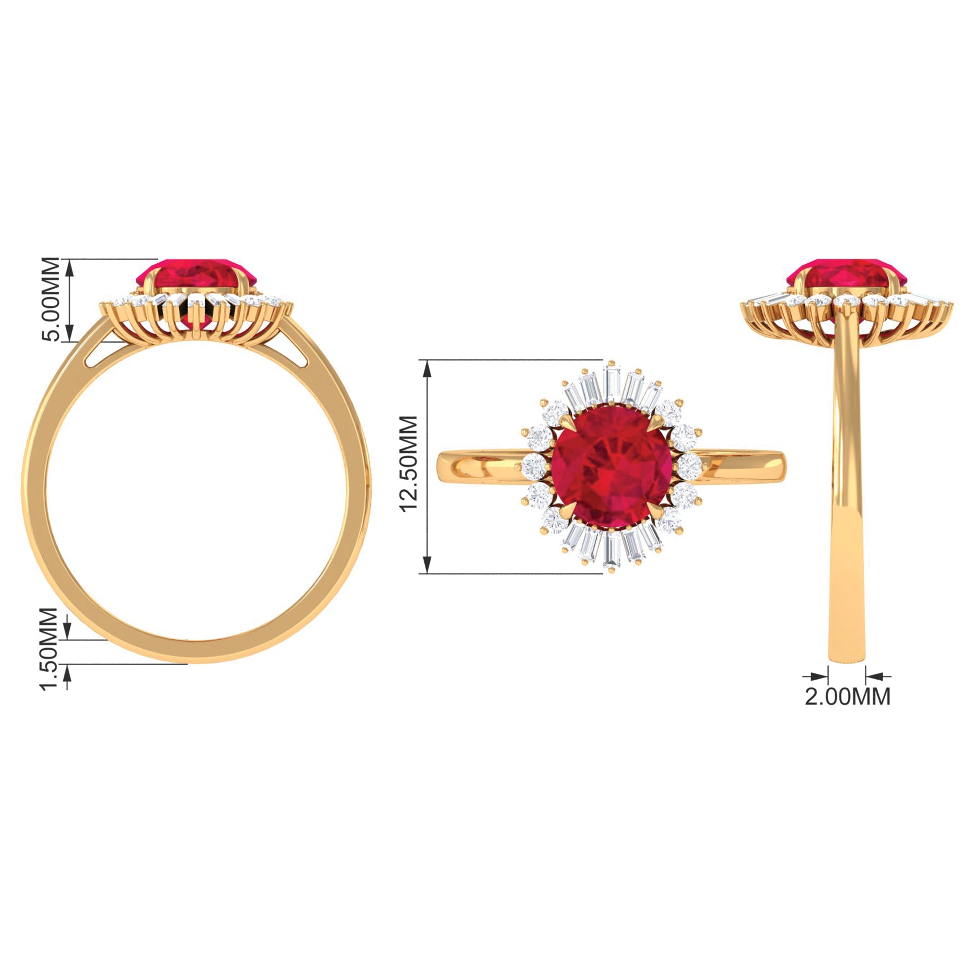 Rosec Jewels-Claw Set Created Ruby Cocktail Ring with Diamond Halo