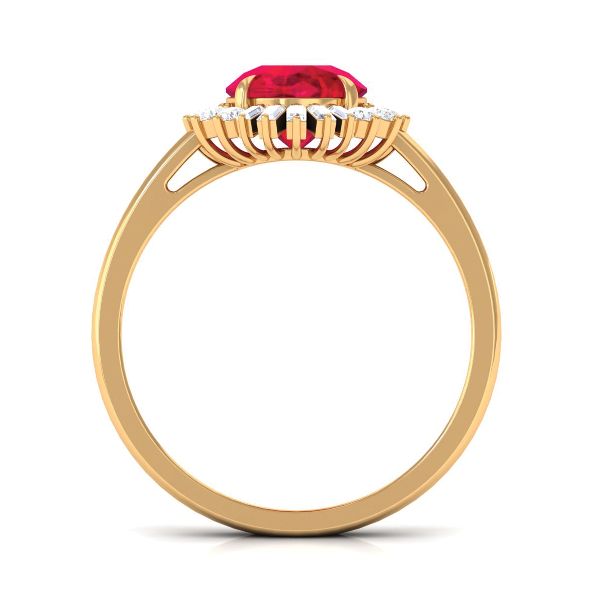 Rosec Jewels-Claw Set Created Ruby Cocktail Ring with Diamond Halo