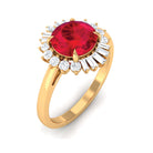 Rosec Jewels-Claw Set Created Ruby Cocktail Ring with Diamond Halo