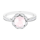 Rosec Jewels-Round Rose Quartz and Diamond Designer Halo Engagement Ring