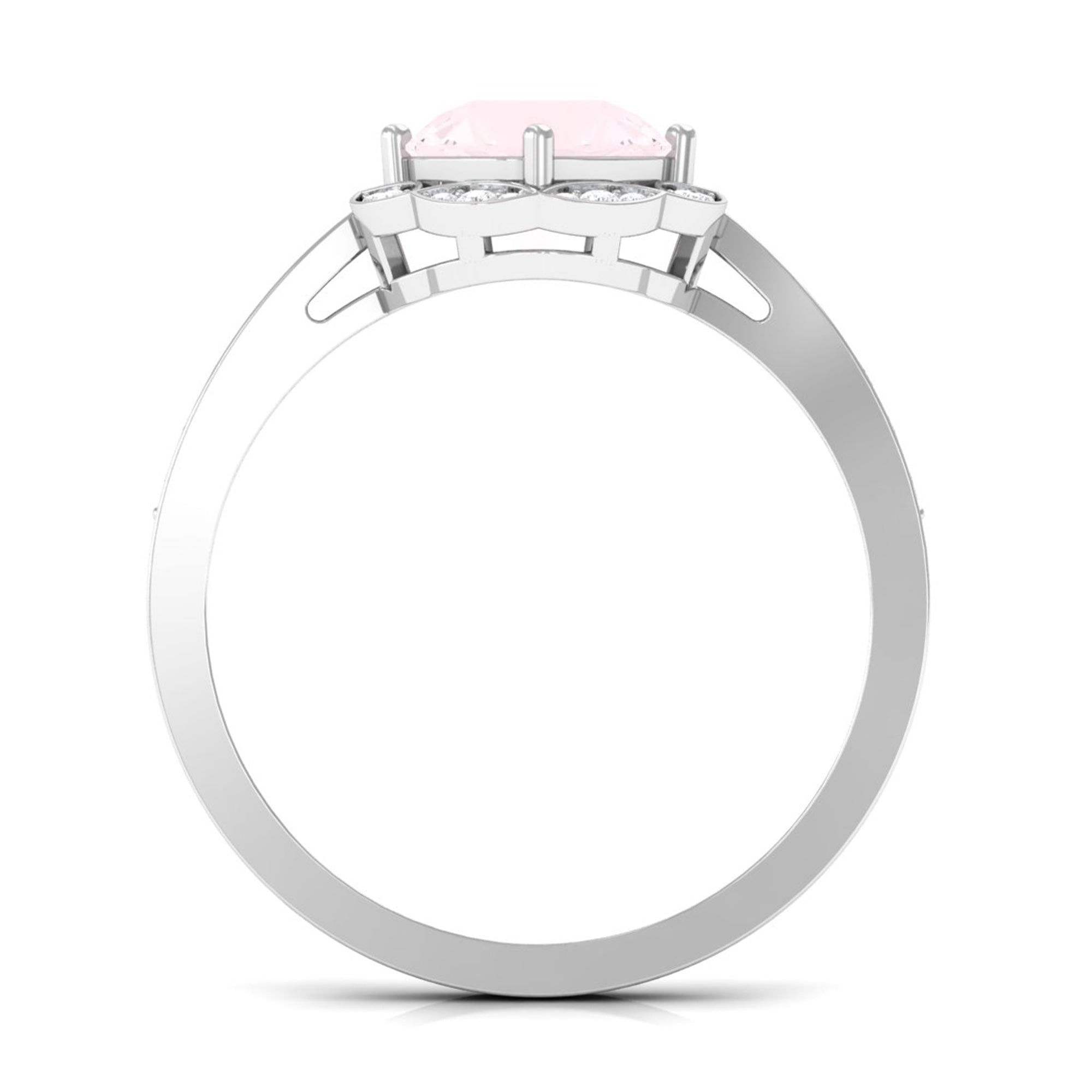 Rosec Jewels-Round Rose Quartz and Diamond Designer Halo Engagement Ring