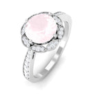 Rosec Jewels-Round Rose Quartz and Diamond Designer Halo Engagement Ring