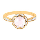 Rosec Jewels-Round Rose Quartz and Diamond Designer Halo Engagement Ring