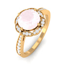 Rosec Jewels-Round Rose Quartz and Diamond Designer Halo Engagement Ring