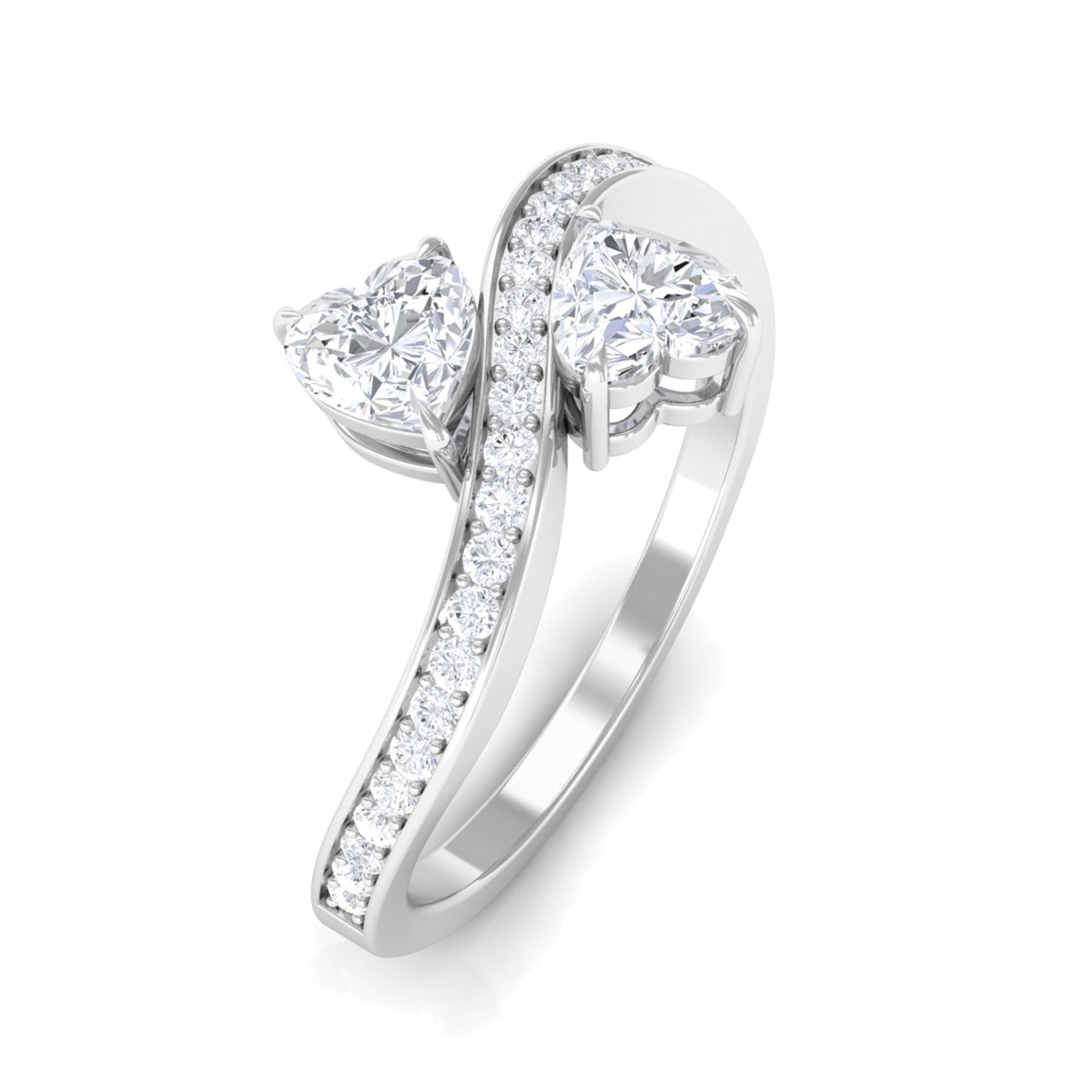 Rosec Jewels-3/4 CT Toi et Moi Moissanite Heart Two Stone Engagement Ring