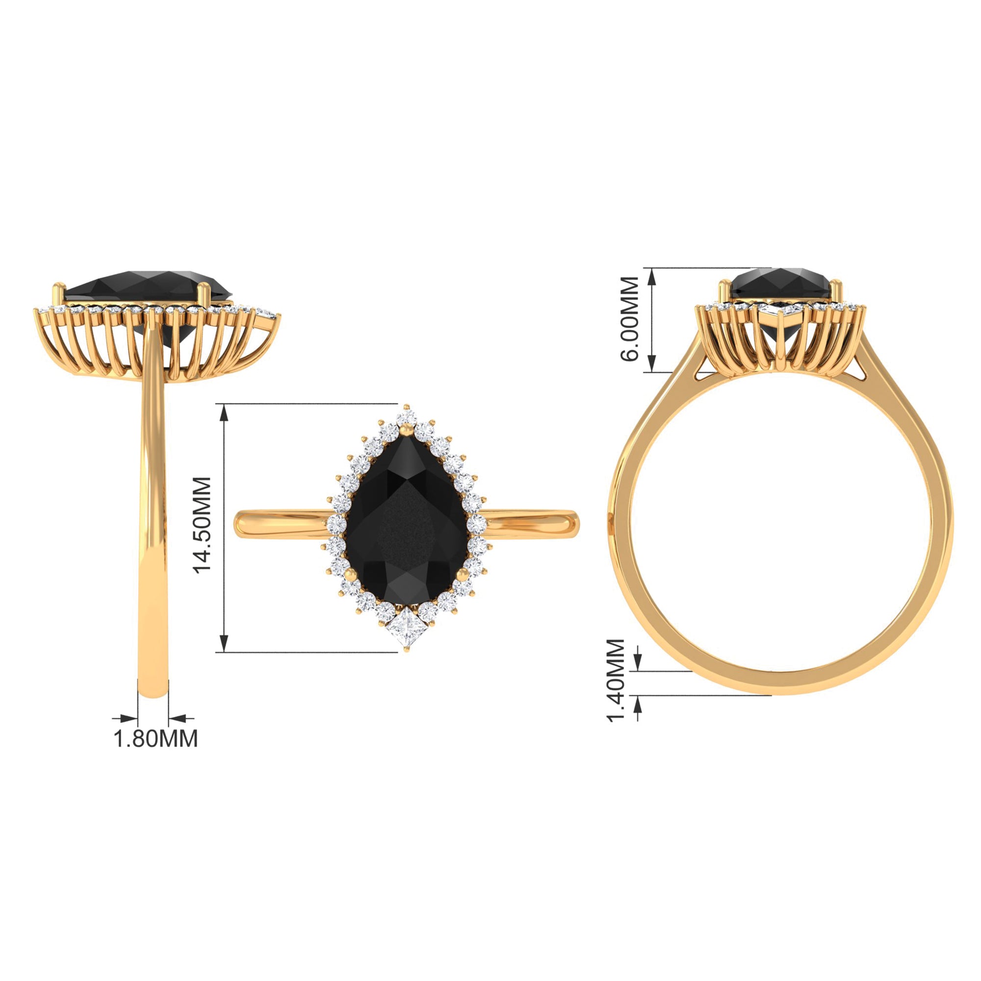 Rosec Jewels-Pear Shaped Created Black Diamond and Diamond Halo Cocktail Ring