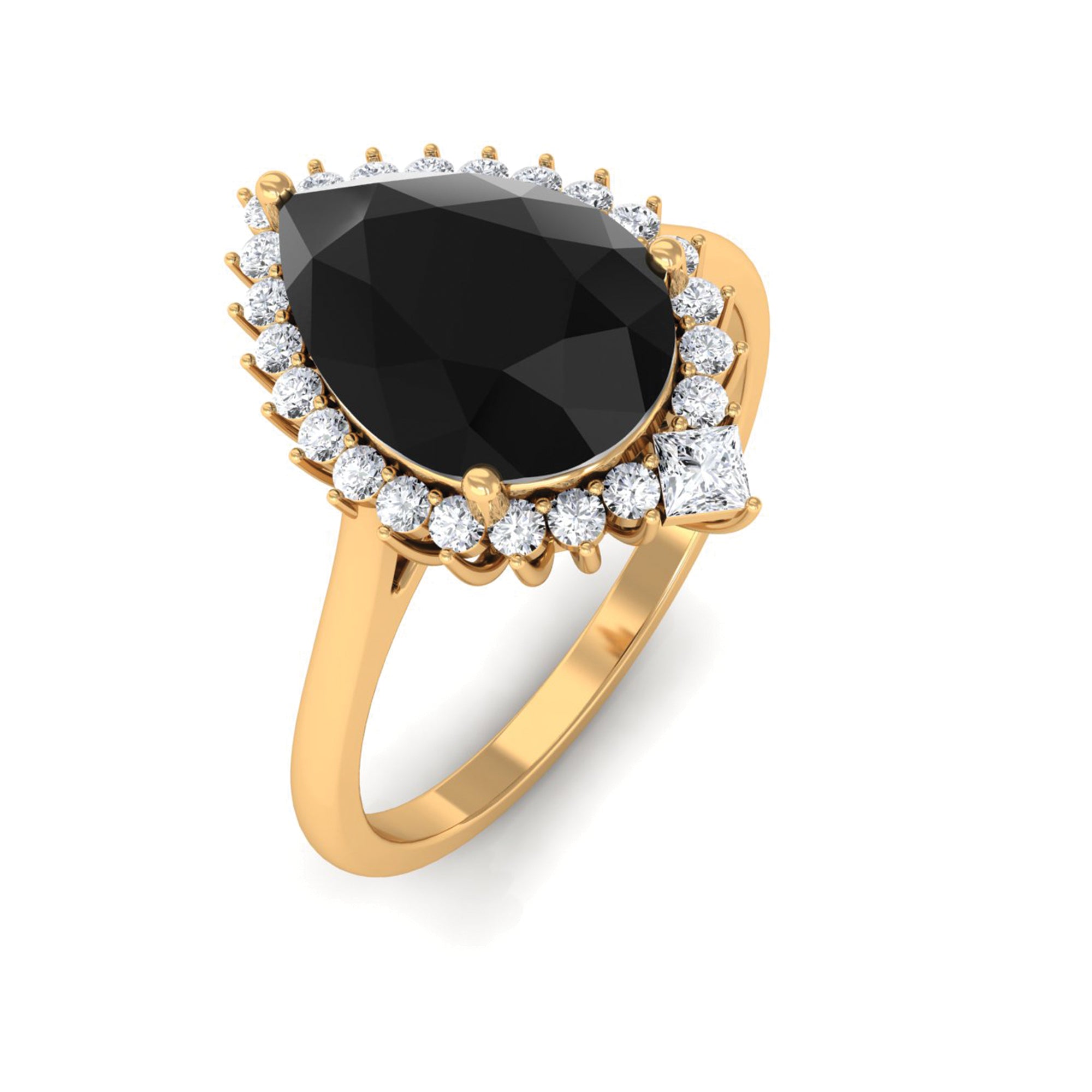 Rosec Jewels-Pear Shaped Created Black Diamond and Diamond Halo Cocktail Ring