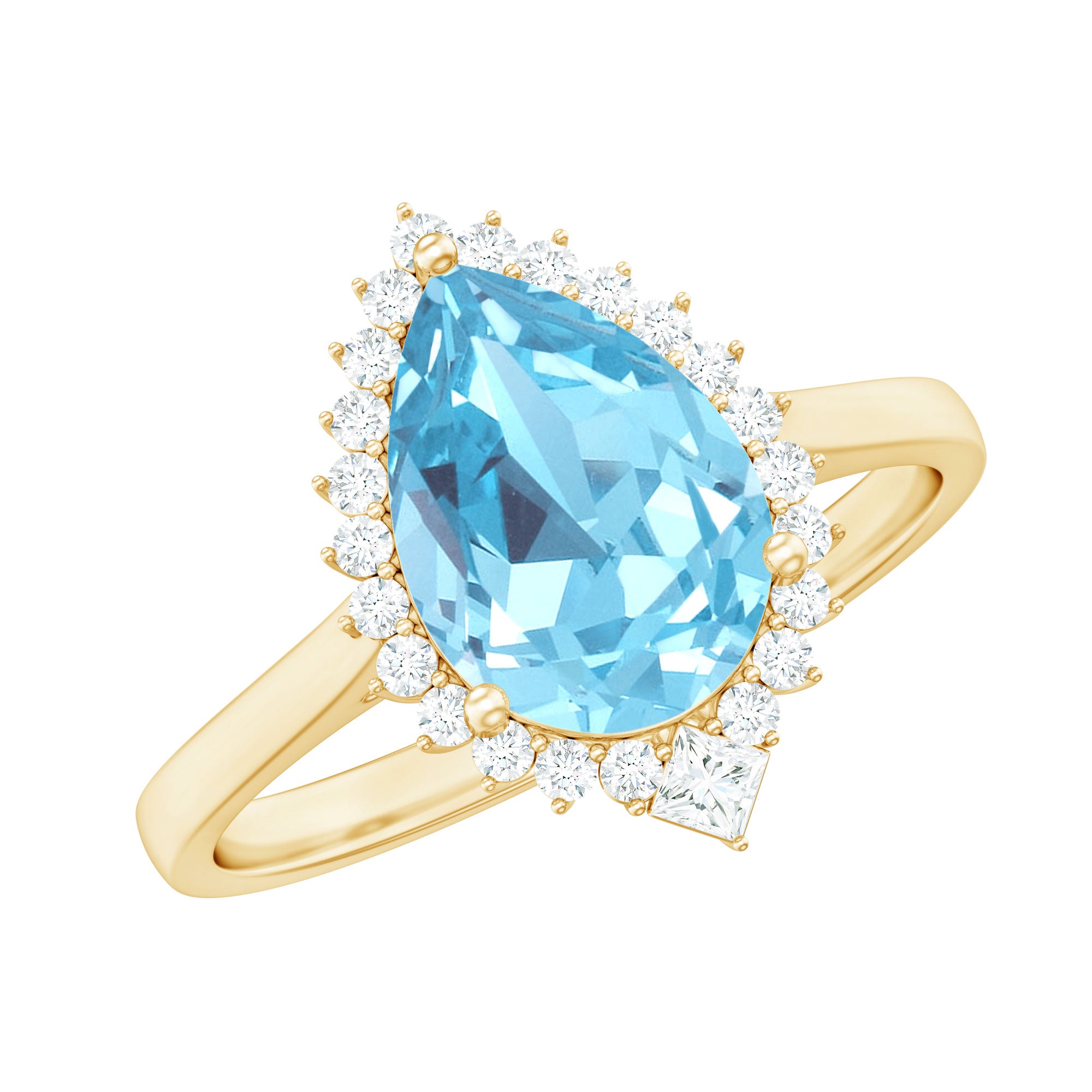 Rosec Jewels-Pear Shape Aquamarine Statement Engagement Ring with Diamond Halo