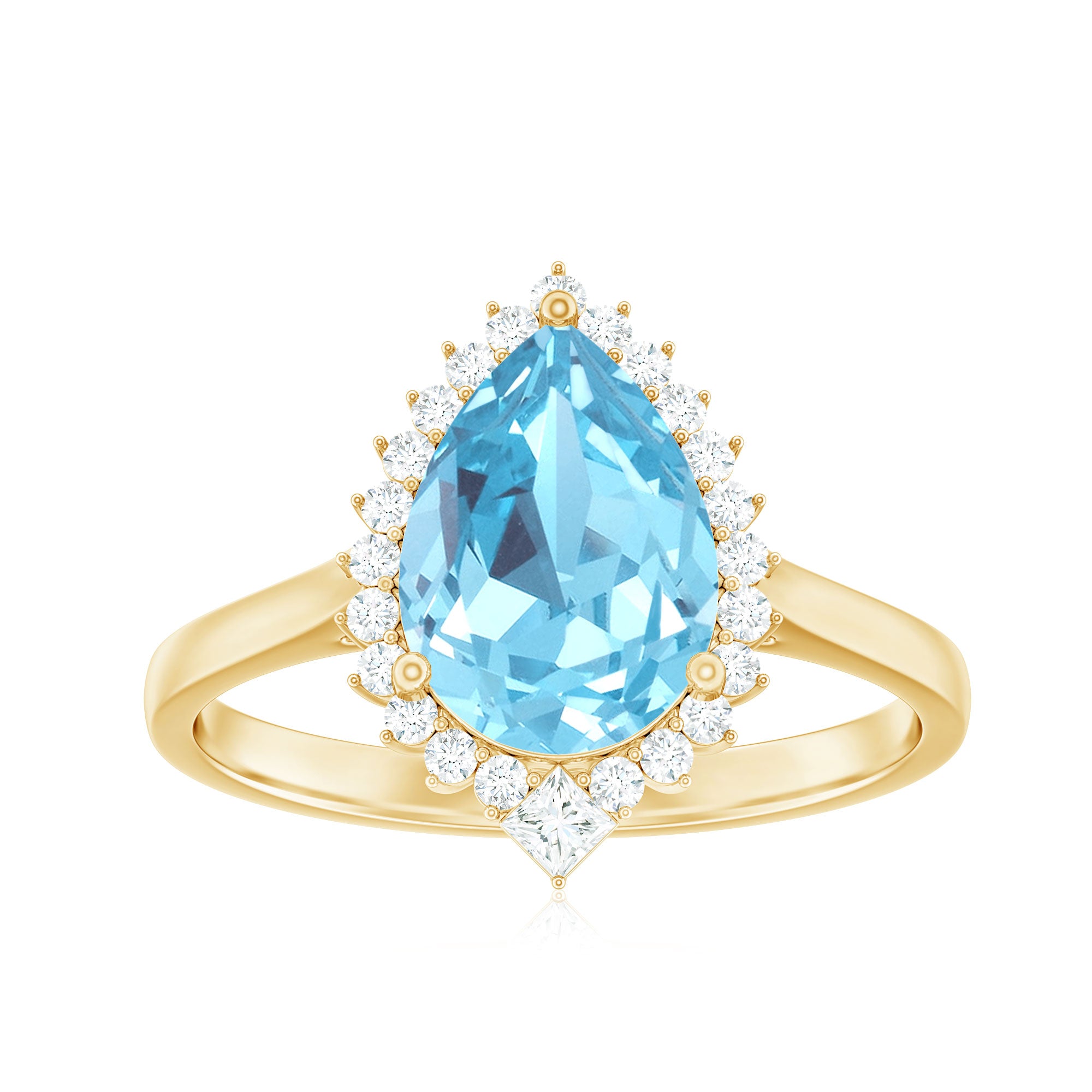 Rosec Jewels-Pear Shape Aquamarine Statement Engagement Ring with Diamond Halo