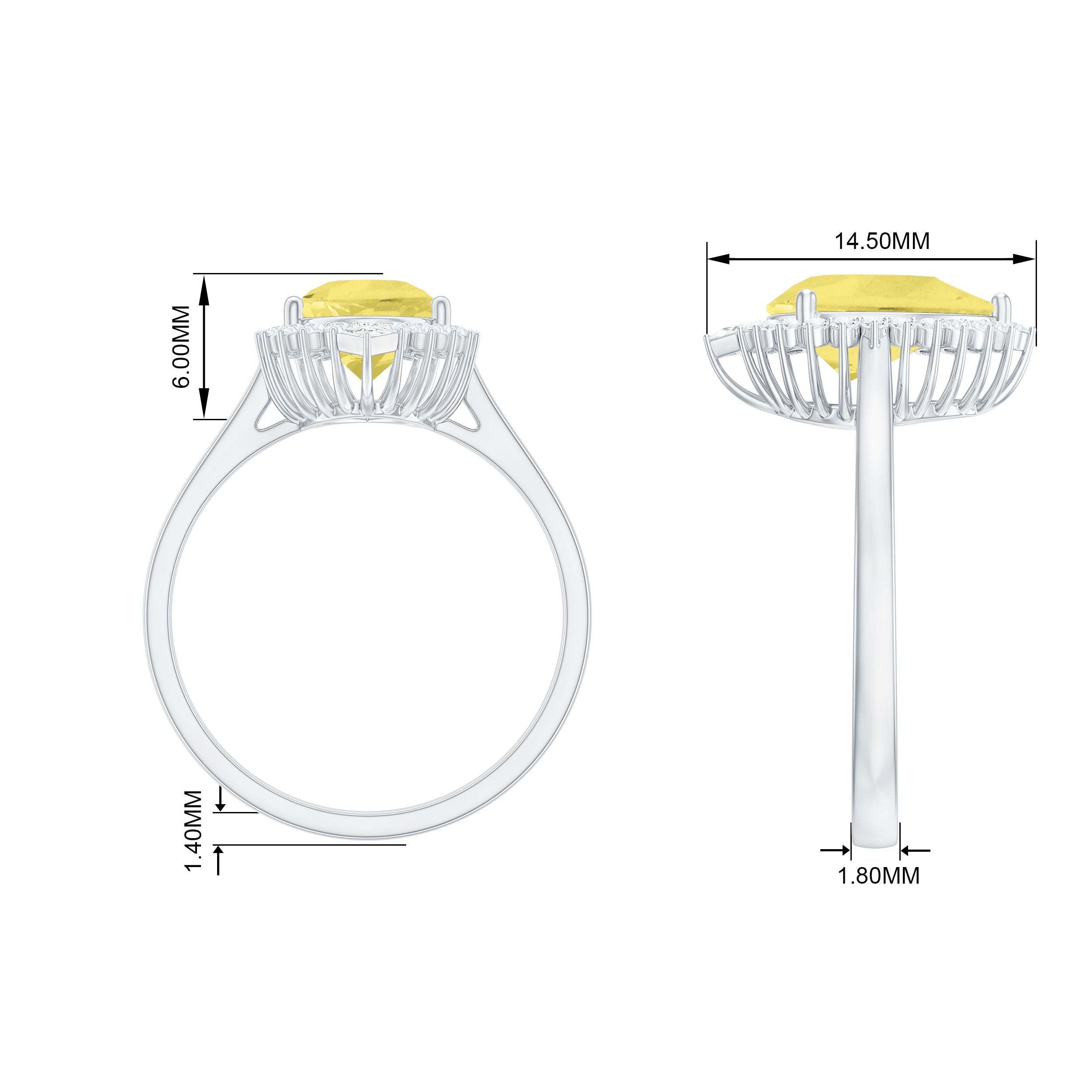 Rosec Jewels-Cocktail Halo Ring with Created Yellow Sapphire and Moissanite