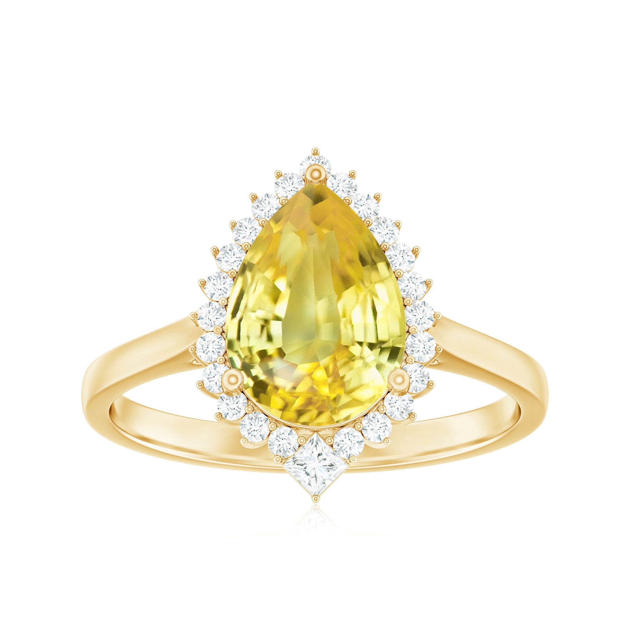 Rosec Jewels-Cocktail Halo Ring with Created Yellow Sapphire and Moissanite