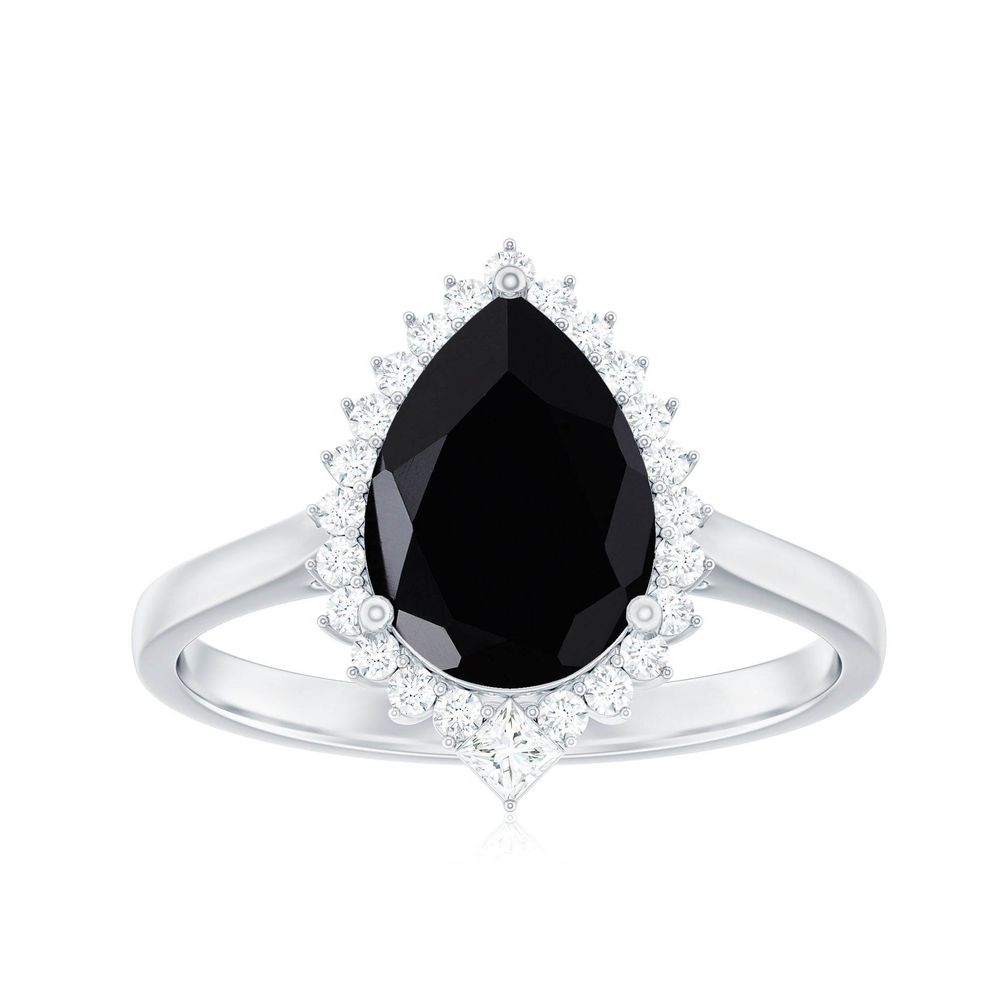 Rosec Jewels-Pear Shaped Black Onyx and Diamond Halo Cocktail Engagement Ring