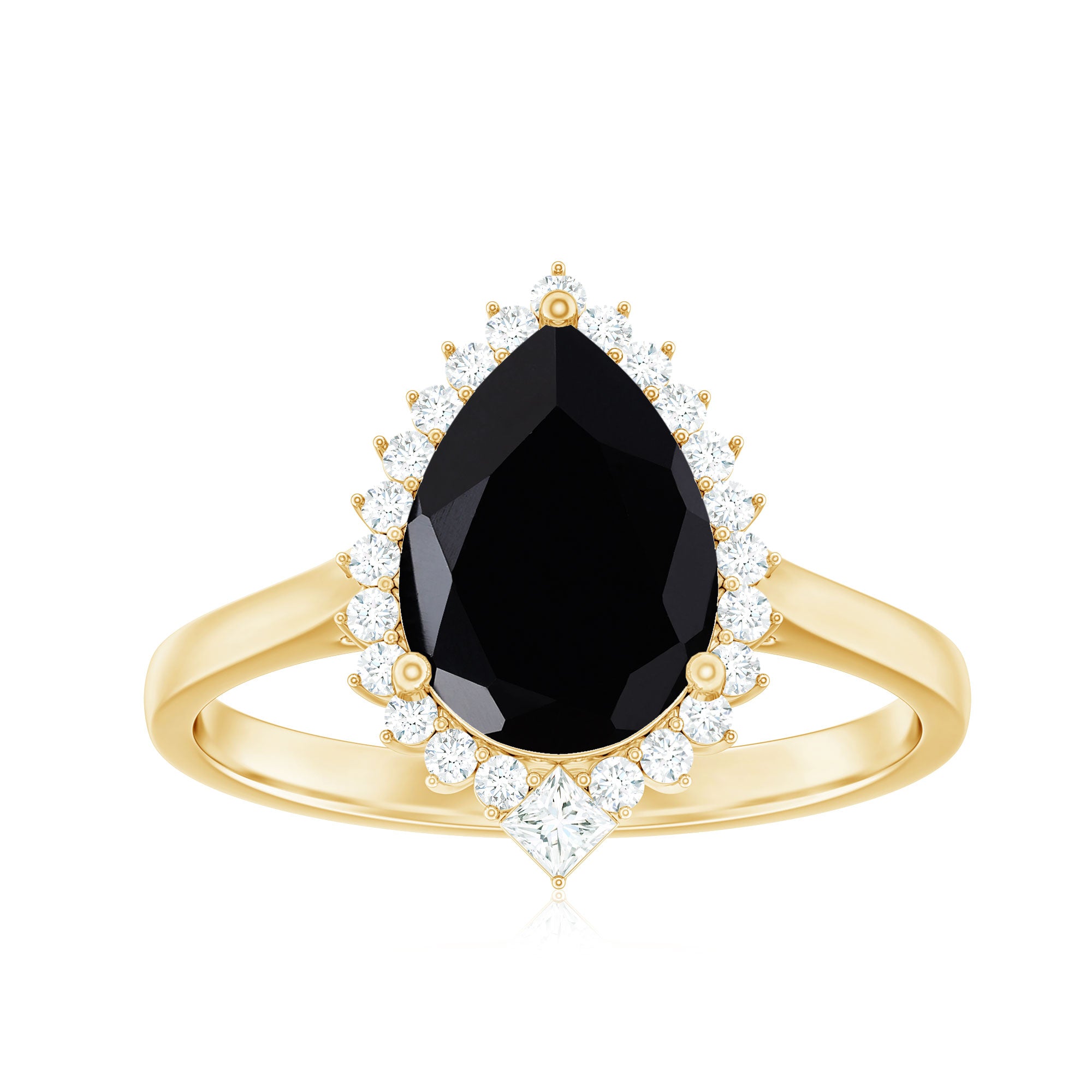 Rosec Jewels-Pear Shaped Black Onyx and Diamond Halo Cocktail Engagement Ring