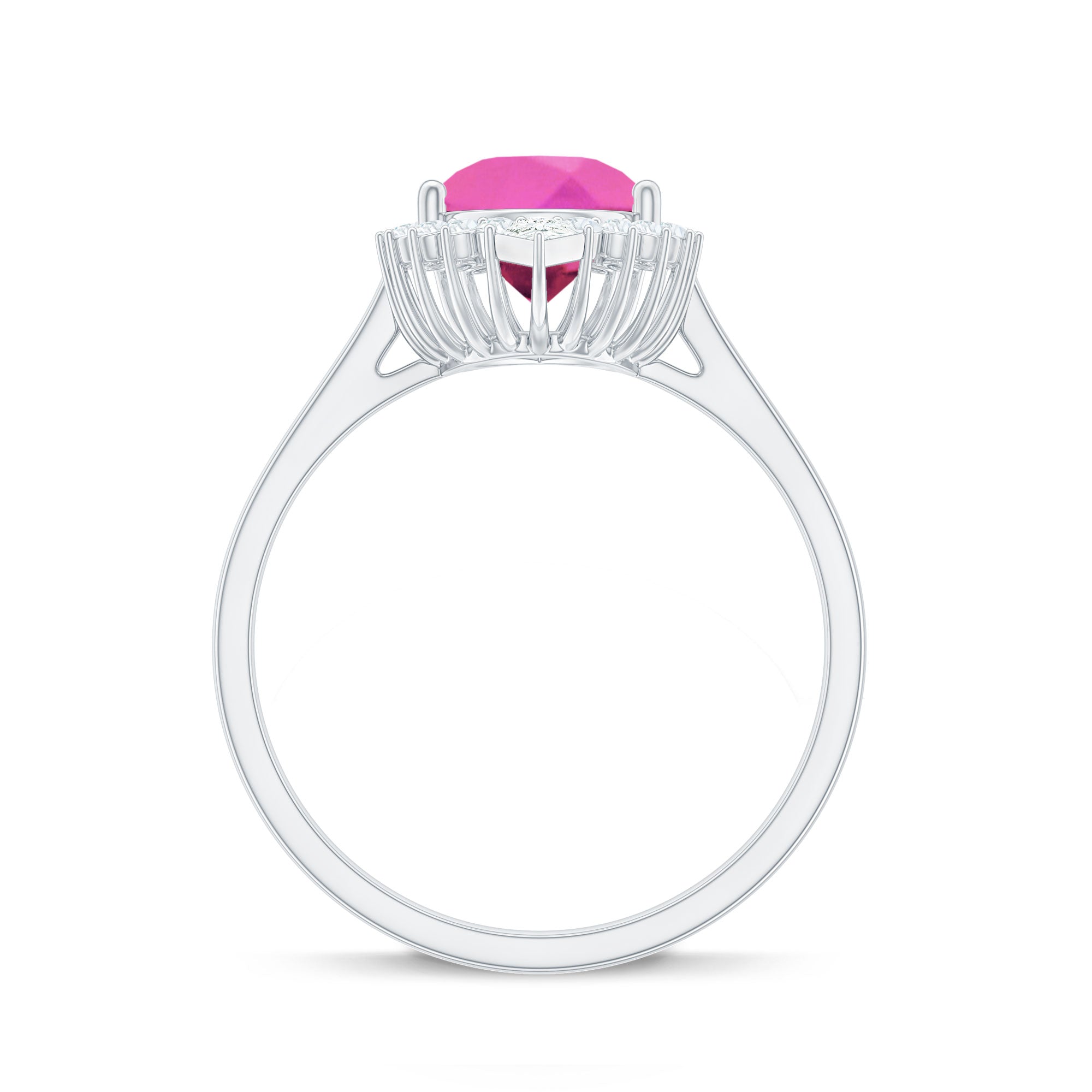 Rosec Jewels-Pear Created Pink Sapphire Cocktail Halo Ring with Diamond