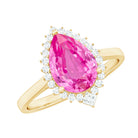 Rosec Jewels-Pear Created Pink Sapphire Cocktail Halo Ring with Diamond