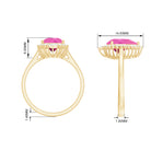 Rosec Jewels-Pear Created Pink Sapphire Cocktail Halo Ring with Diamond