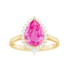 Rosec Jewels-Pear Created Pink Sapphire Cocktail Halo Ring with Diamond