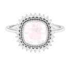 Rosec Jewels-Cushion Cut Rose Quartz Statement Engagement Ring with Diamond Halo