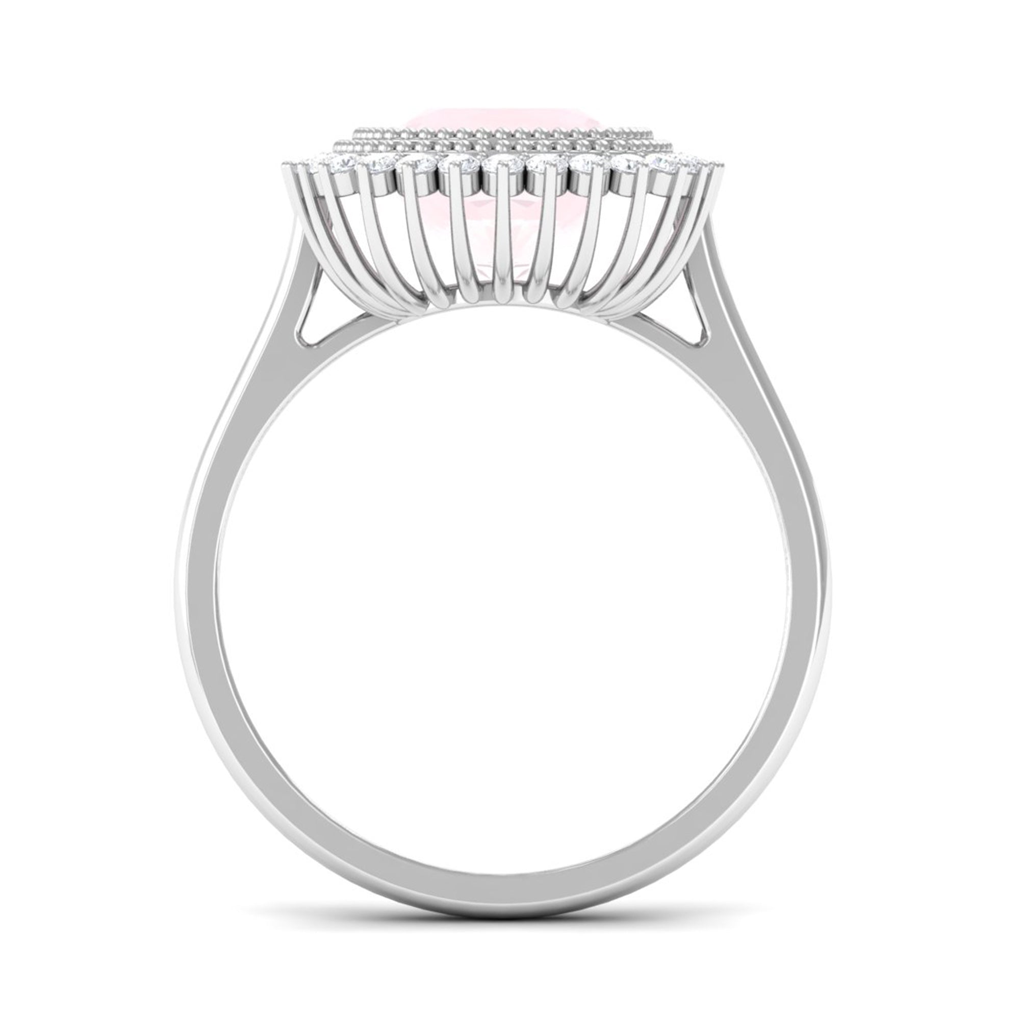 Rosec Jewels-Cushion Cut Rose Quartz Statement Engagement Ring with Diamond Halo