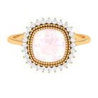 Rosec Jewels-Cushion Cut Rose Quartz Statement Engagement Ring with Diamond Halo