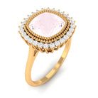 Rosec Jewels-Cushion Cut Rose Quartz Statement Engagement Ring with Diamond Halo