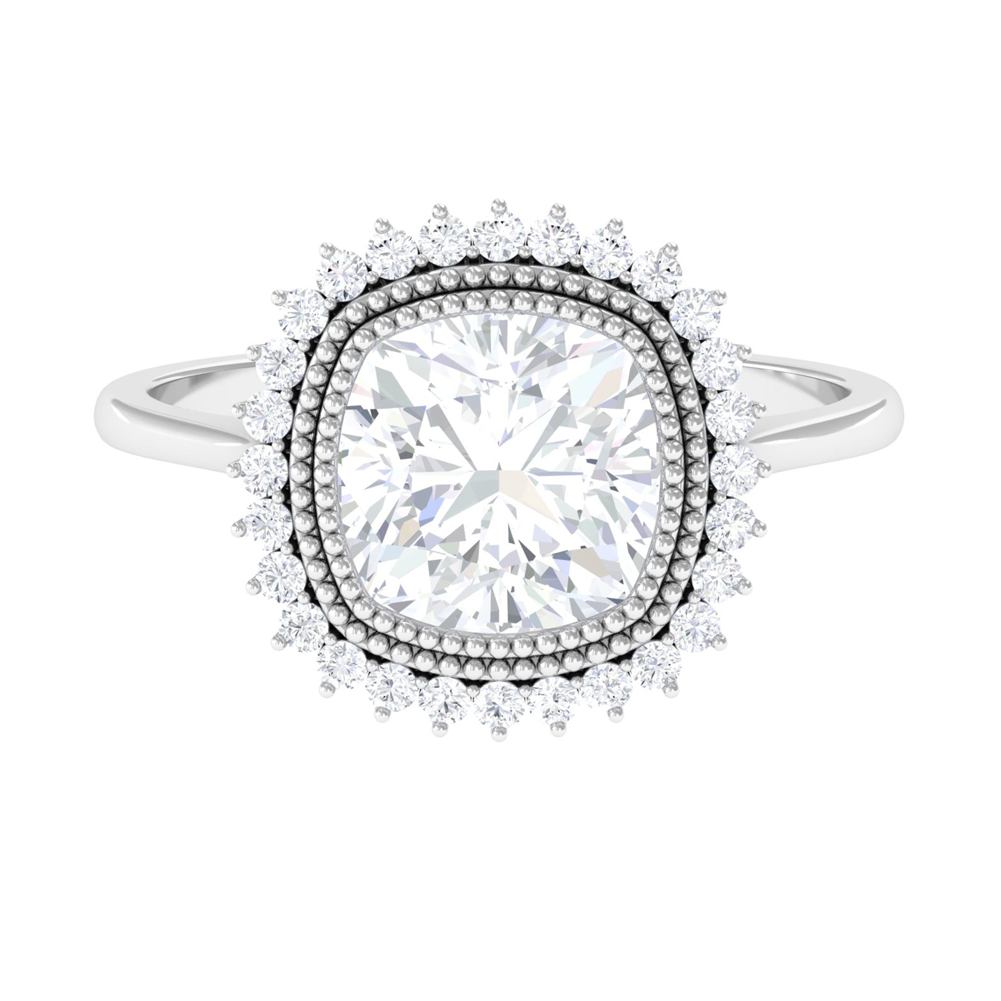 Rosec Jewels-Cushion Cut Simulated Diamond Statement Engagement Ring with Halo