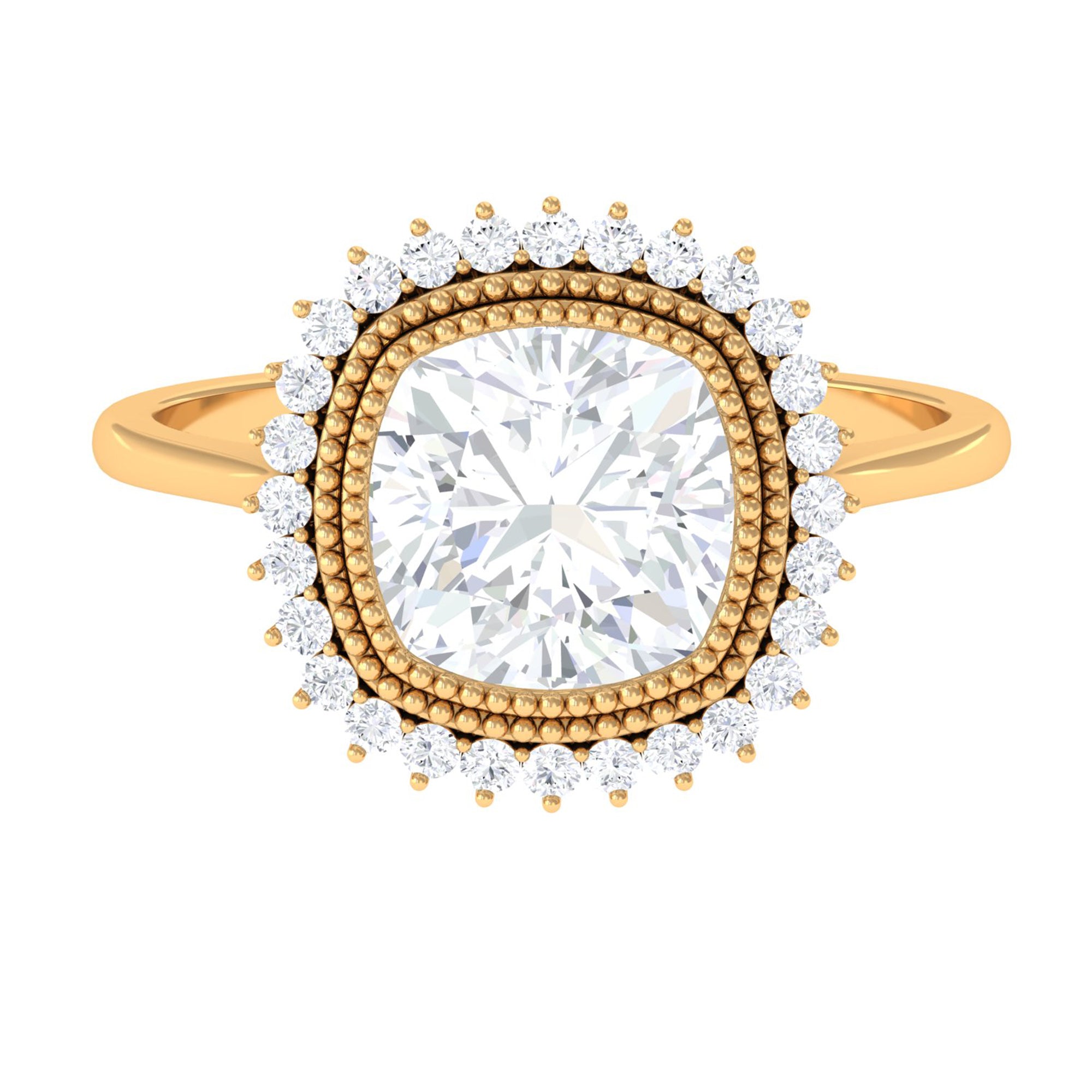 Rosec Jewels-Cushion Cut Simulated Diamond Statement Engagement Ring with Halo