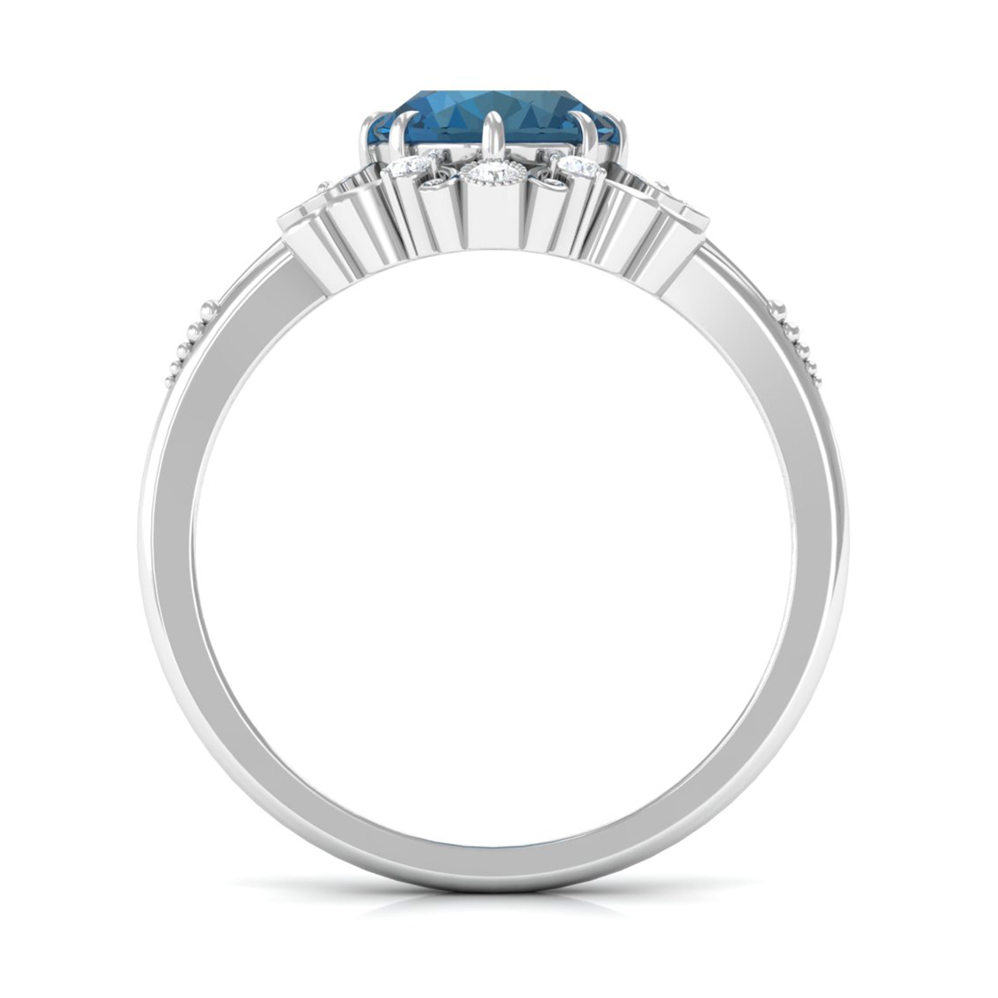 Rosec Jewels-Vintage Inspired London Blue Topaz Engagement Ring with Diamond