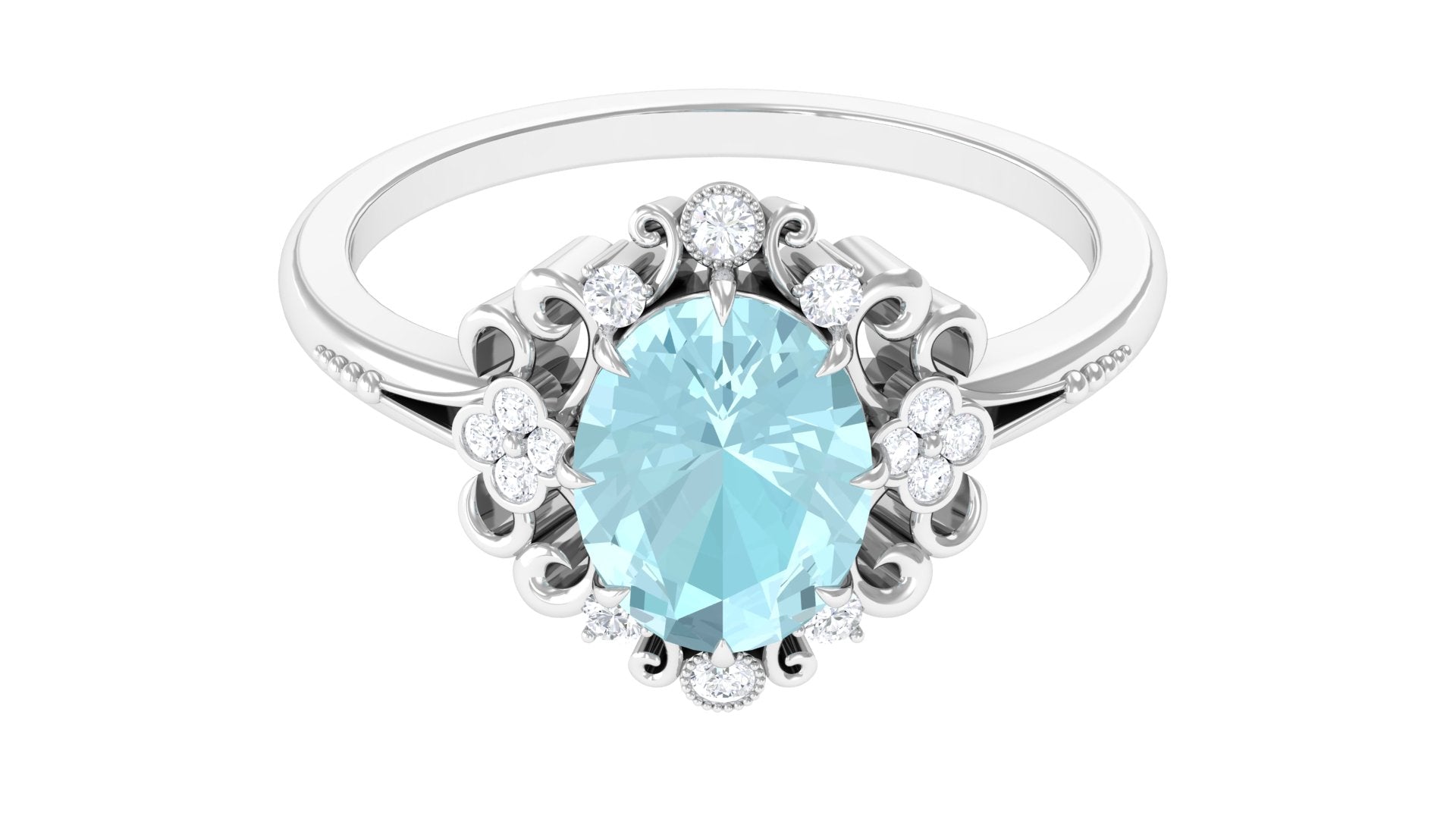 Rosec Jewels-Vintage Inspired Sky Blue Topaz Engagement Ring with Diamond