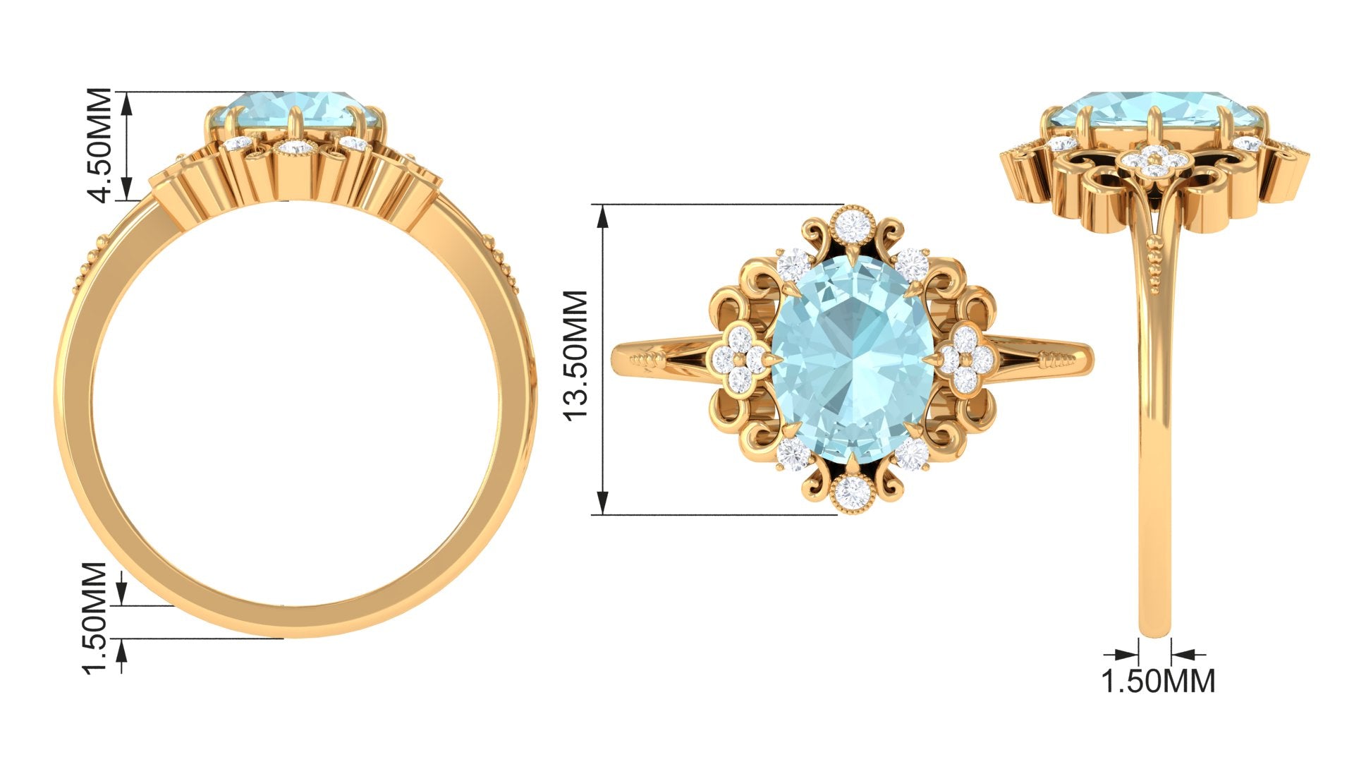 Rosec Jewels-Vintage Inspired Sky Blue Topaz Engagement Ring with Diamond