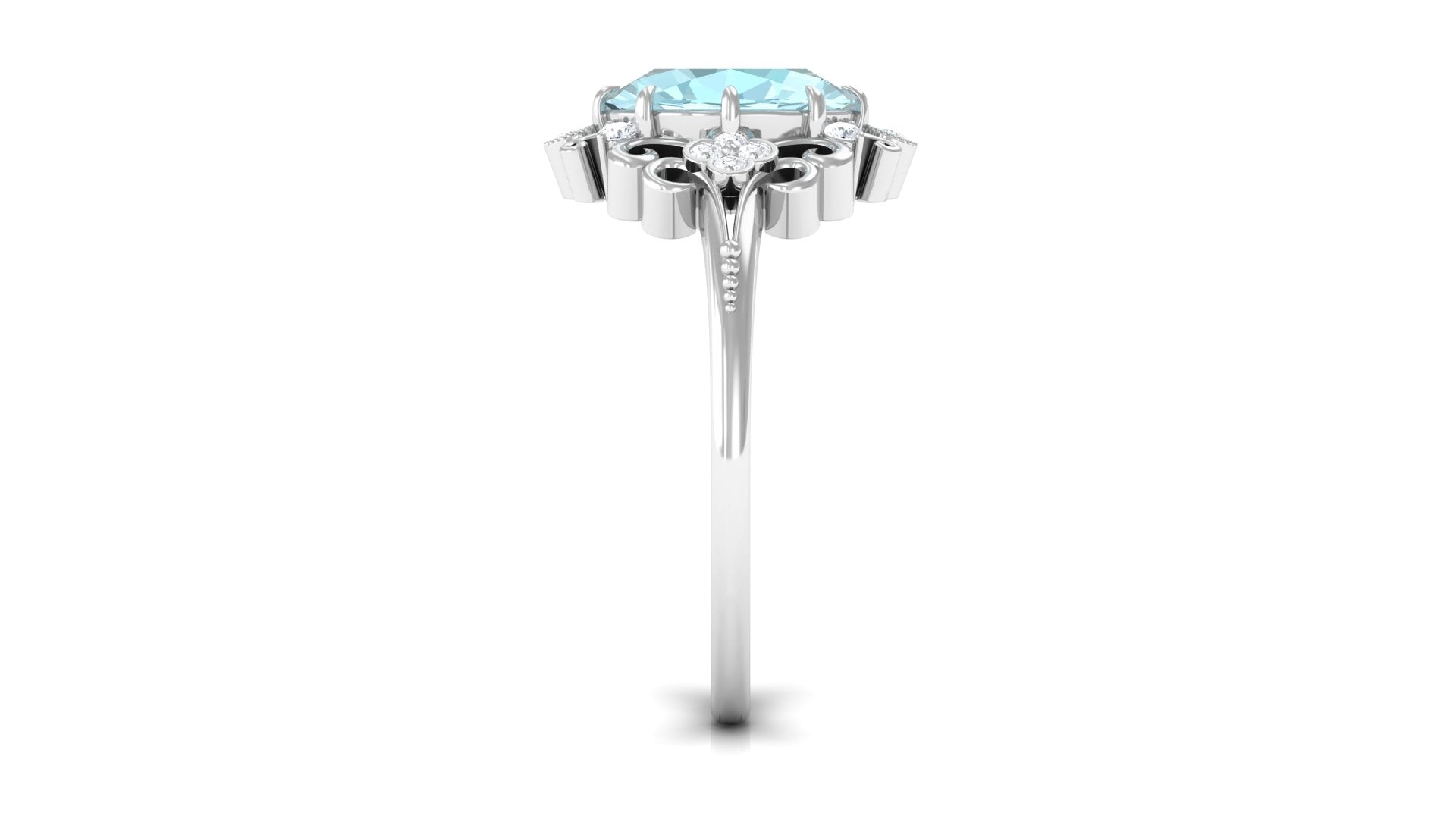 Rosec Jewels-Vintage Inspired Sky Blue Topaz Engagement Ring with Diamond