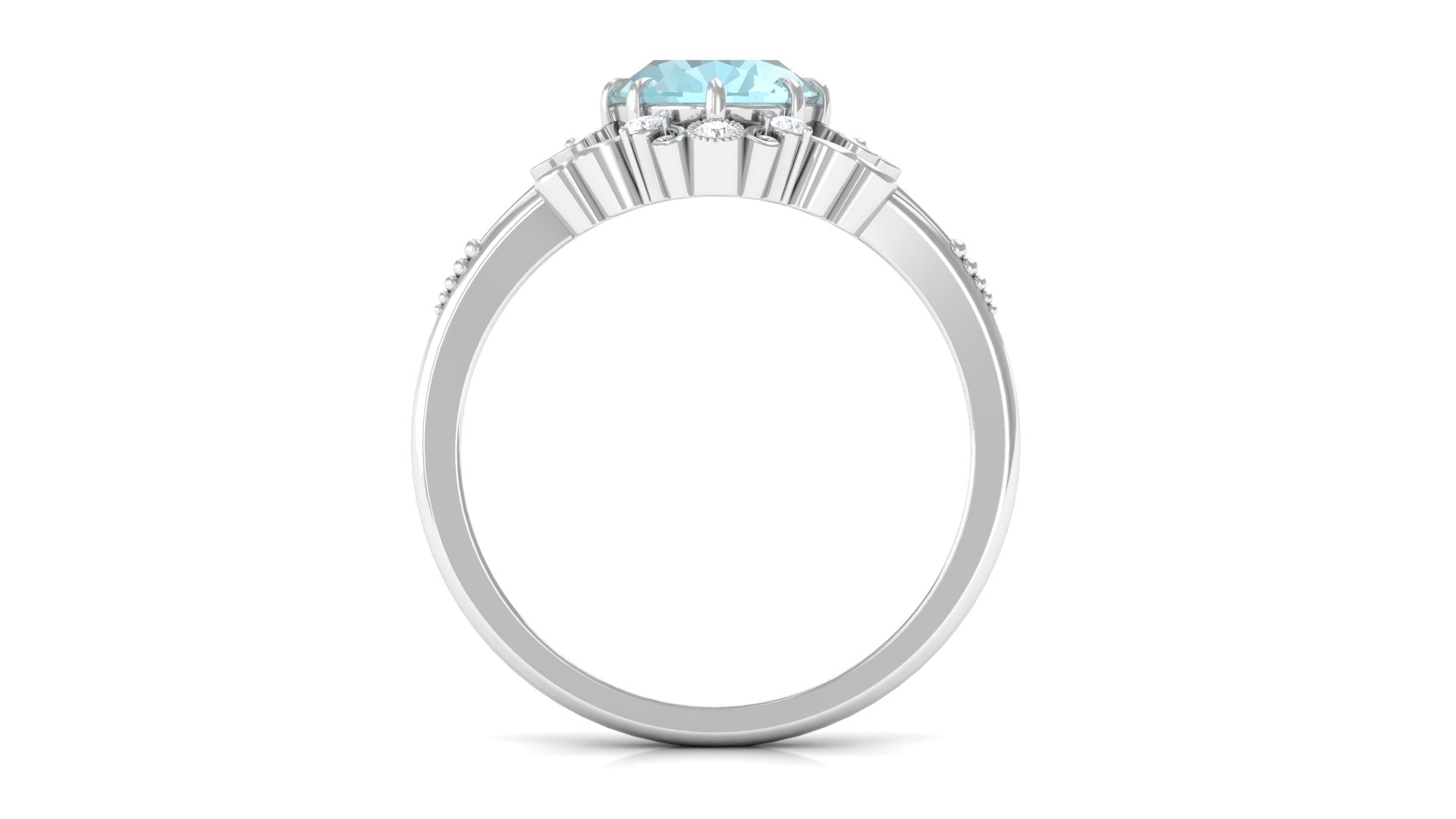 Rosec Jewels-Vintage Inspired Sky Blue Topaz Engagement Ring with Diamond