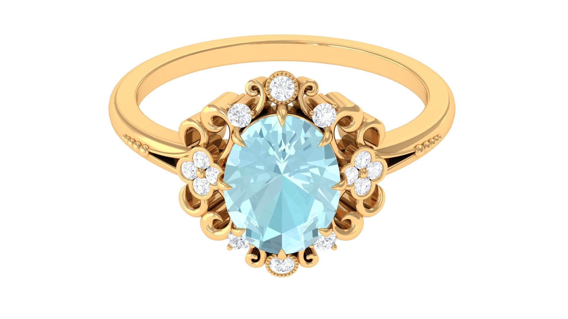 Rosec Jewels-Vintage Inspired Sky Blue Topaz Engagement Ring with Diamond