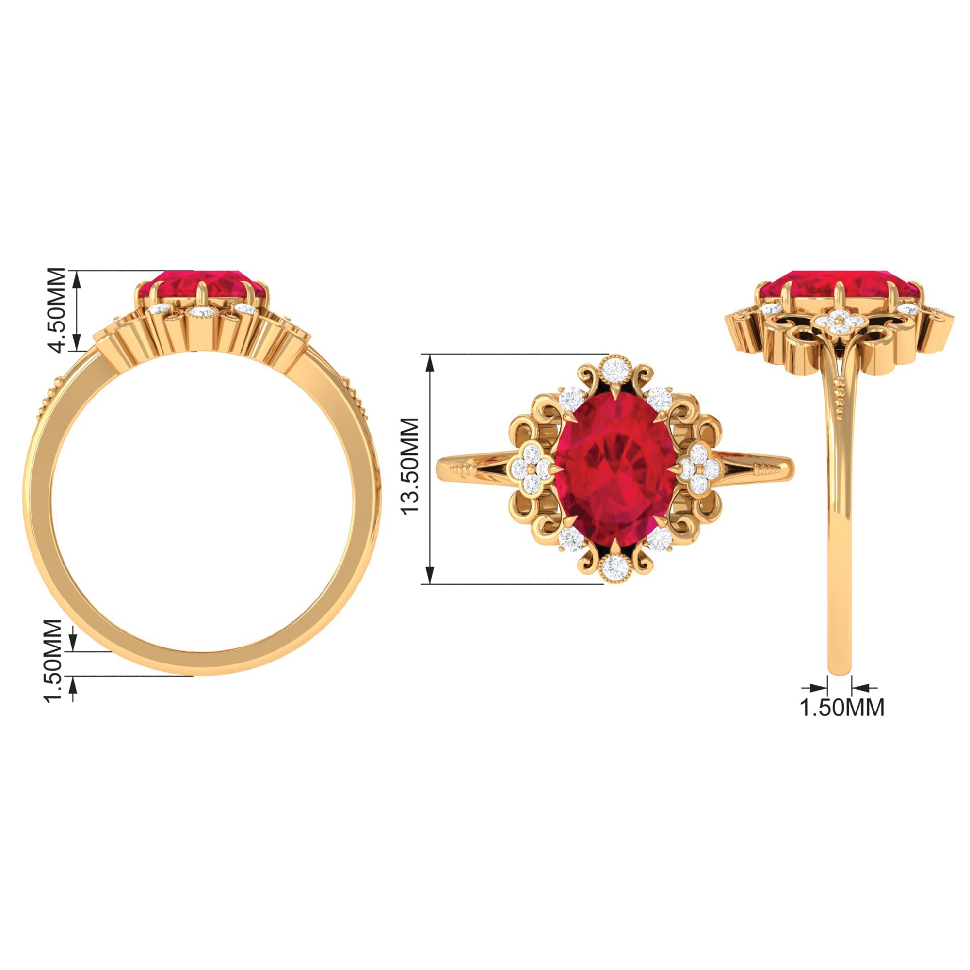 Rosec Jewels-Certified Vintage Inspired Created Ruby Engagement Ring with Diamond