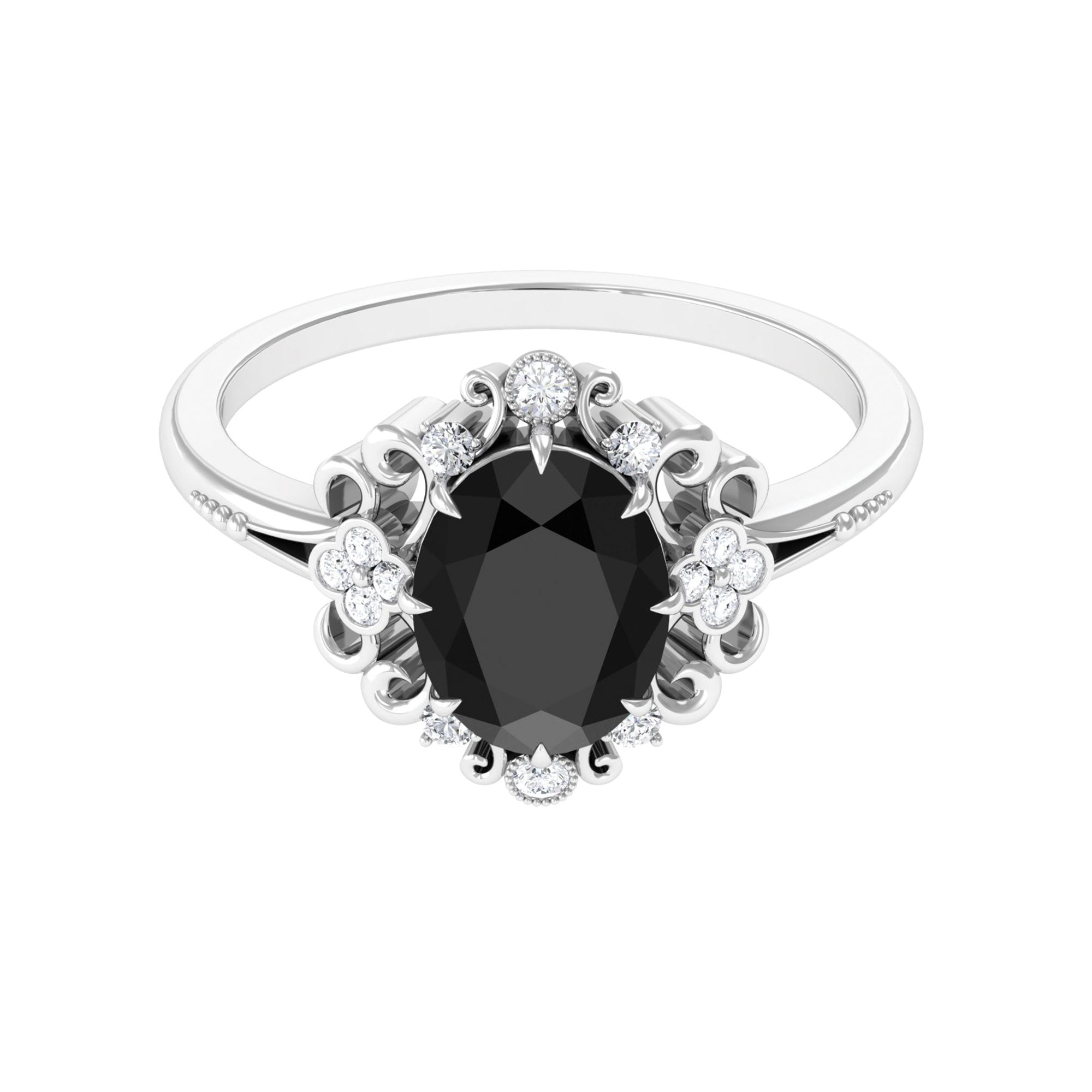 Rosec Jewels-Vintage Inspired Black Onyx Engagement Ring with Diamond