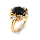 Rosec Jewels-Vintage Inspired Black Onyx Engagement Ring with Diamond