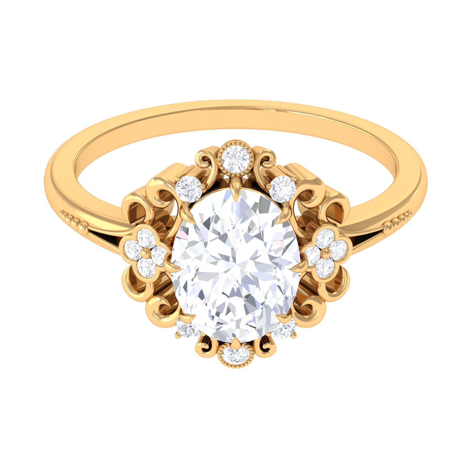 Rosec Jewels-3.25 CT Vintage Inspired Cubic Zirconia Gold Engagement Ring