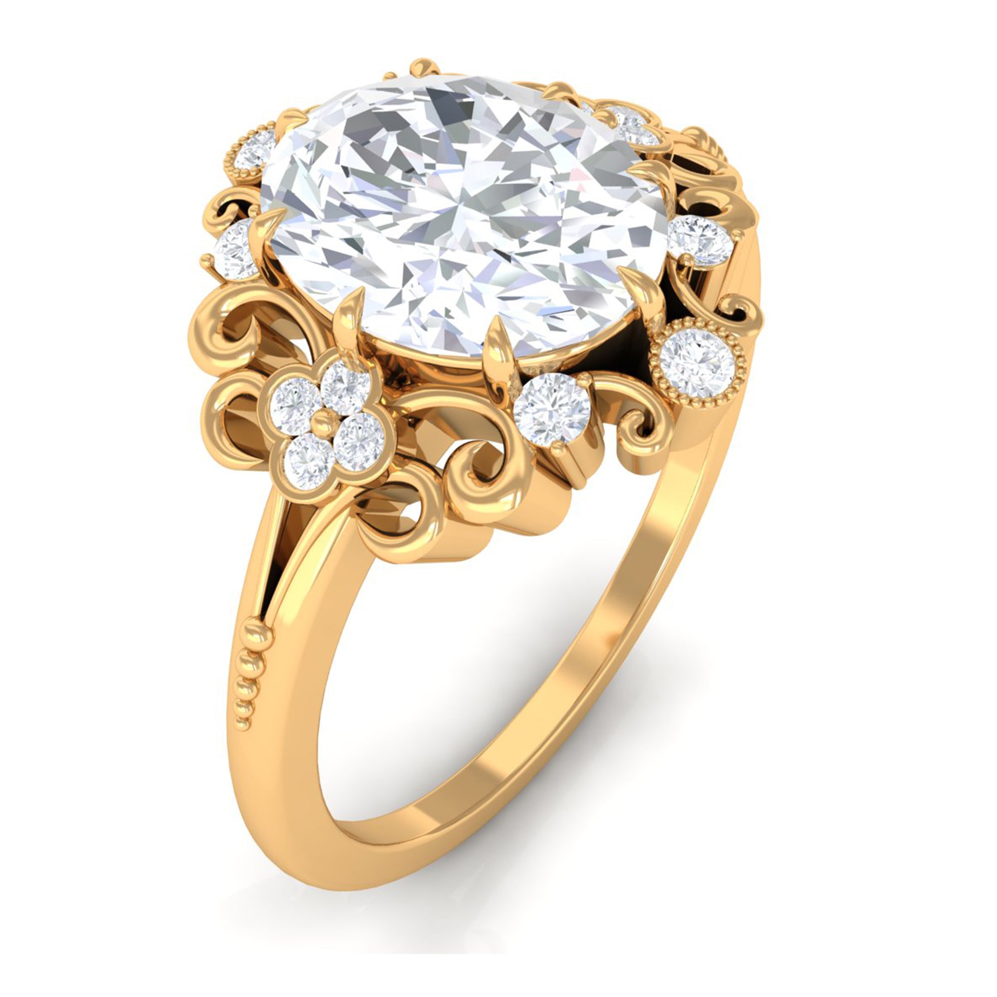 Rosec Jewels-3.25 CT Vintage Inspired Cubic Zirconia Gold Engagement Ring