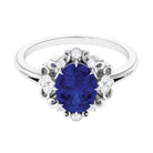 Rosec Jewels-Vintage Inspired Created Blue Sapphire Engagement Ring with Diamond