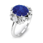 Rosec Jewels-Vintage Inspired Created Blue Sapphire Engagement Ring with Diamond