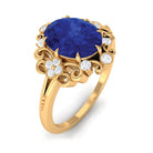 Rosec Jewels-Vintage Inspired Created Blue Sapphire Engagement Ring with Diamond