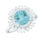 Rosec Jewels-Round Sky Blue Topaz Cocktail Ring with Moissanite Double Halo