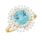 Rosec Jewels-Round Sky Blue Topaz Cocktail Ring with Moissanite Double Halo