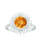 Rosec Jewels-2 CT Round Citrine Cocktail Ring with Moissanite Double Halo