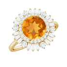 Rosec Jewels-2 CT Round Citrine Cocktail Ring with Moissanite Double Halo