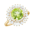 Rosec Jewels-3 CT Round Peridot Cocktail Ring with Moissanite Double Halo