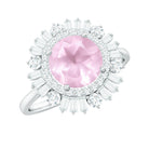 Rosec Jewels-Round Rose Quartz Cocktail Ring with Moissanite Double Halo