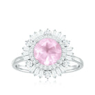 Rosec Jewels-Round Rose Quartz Cocktail Ring with Moissanite Double Halo