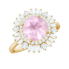 Rosec Jewels-Round Rose Quartz Cocktail Ring with Moissanite Double Halo